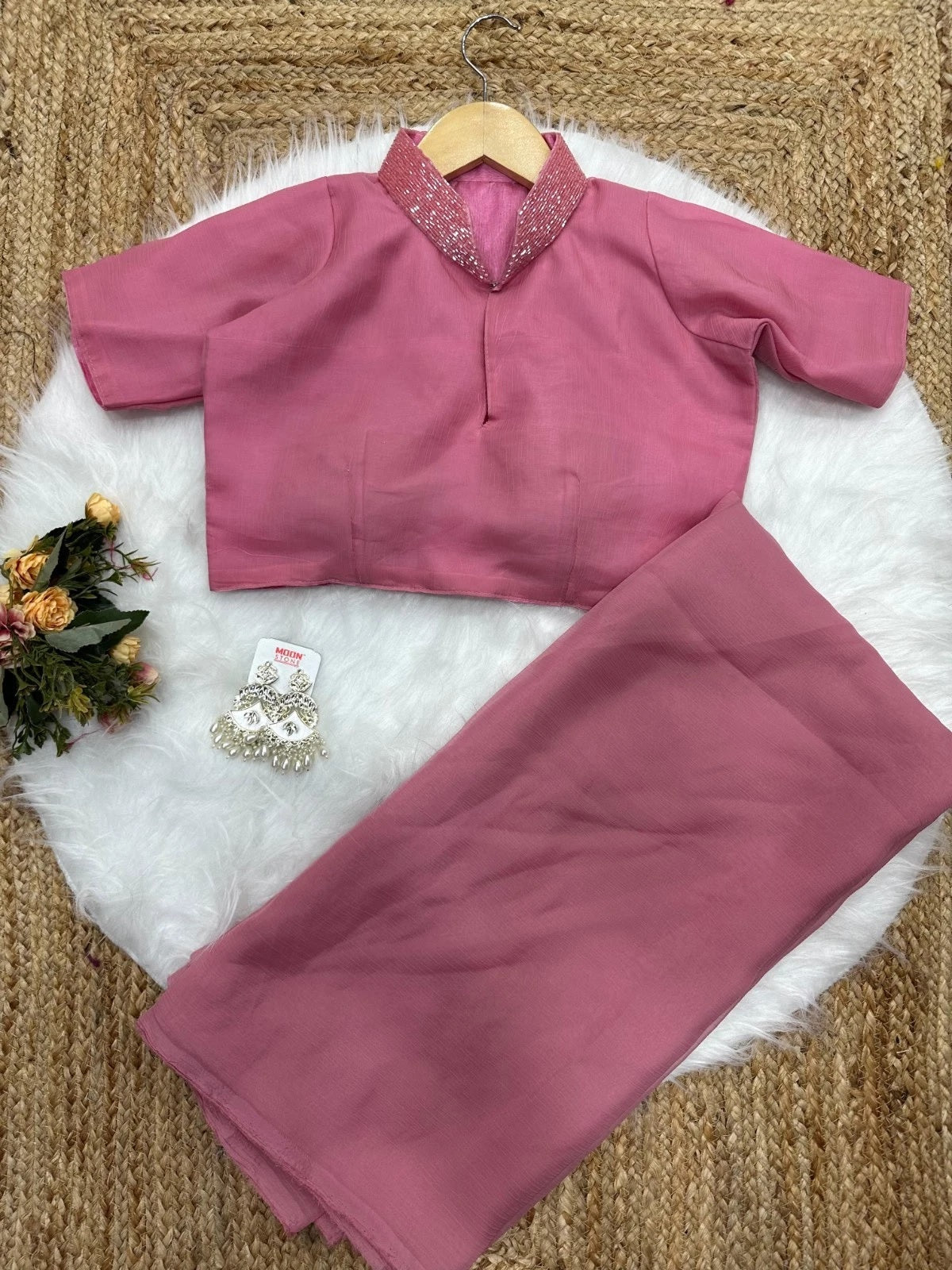 Fancy Soft Pure Chiffon Pink Beautiful Saree With Blouse