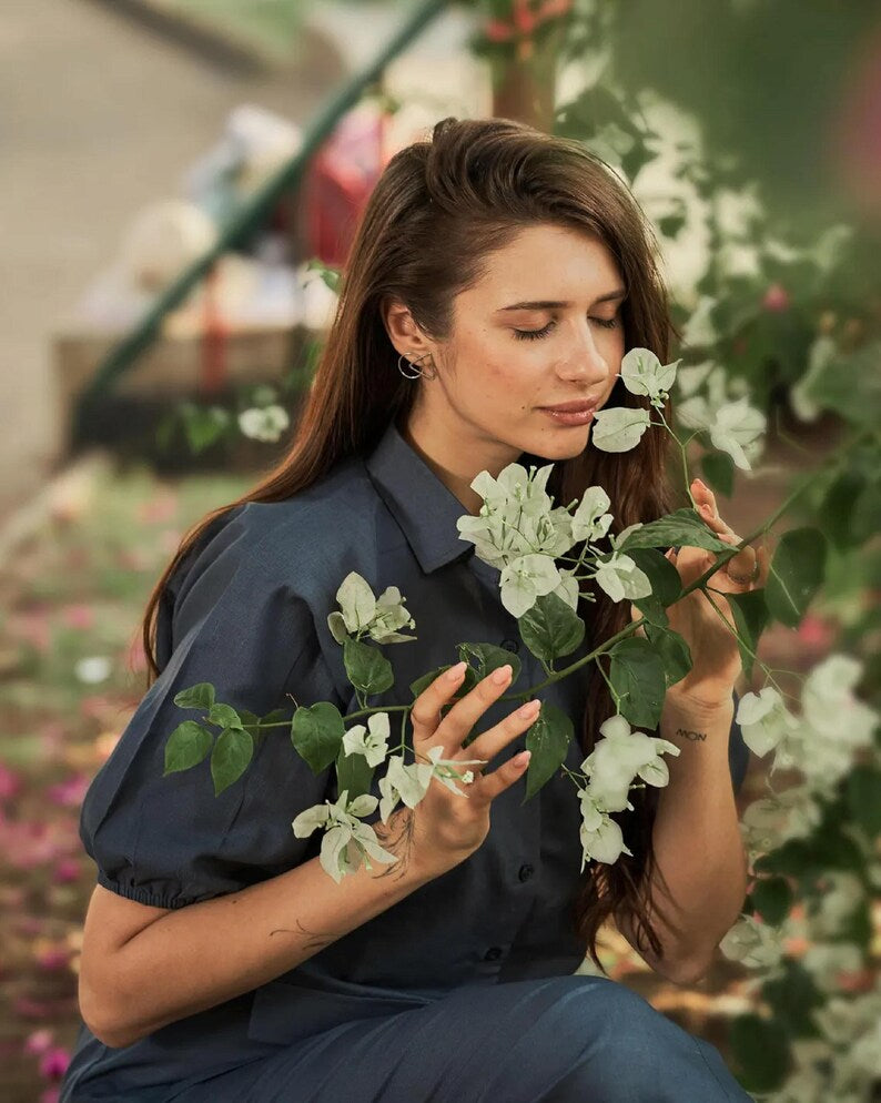 Linen Reglan Sleeve Shirt With Aline Skirt for women