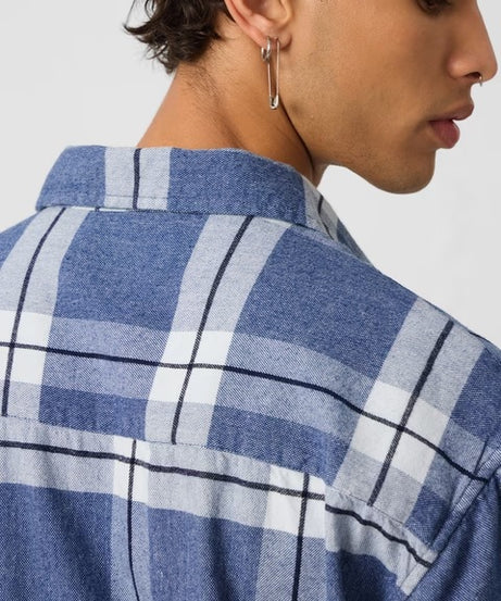 Plaid Blue, White Men Utility Shirts