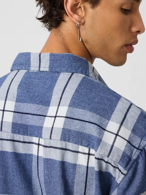 Plaid Blue, White Men Utility Shirts