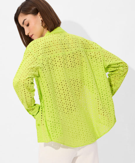 Cutwork Lime Women Boyfriend Shirts