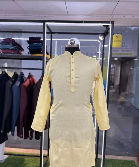 Traditional Wedding Wear Soft Jacquard Silk Stitched Kurta Pajama For Men's