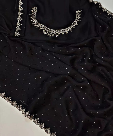 Traditional Wedding Pure Soft Satin Chiffon Saree,Stylish Sari And Blouse