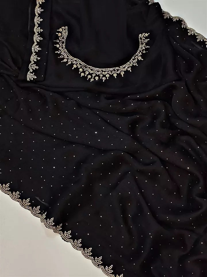 Traditional Wedding Pure Soft Satin Chiffon Saree,Stylish Sari And Blouse