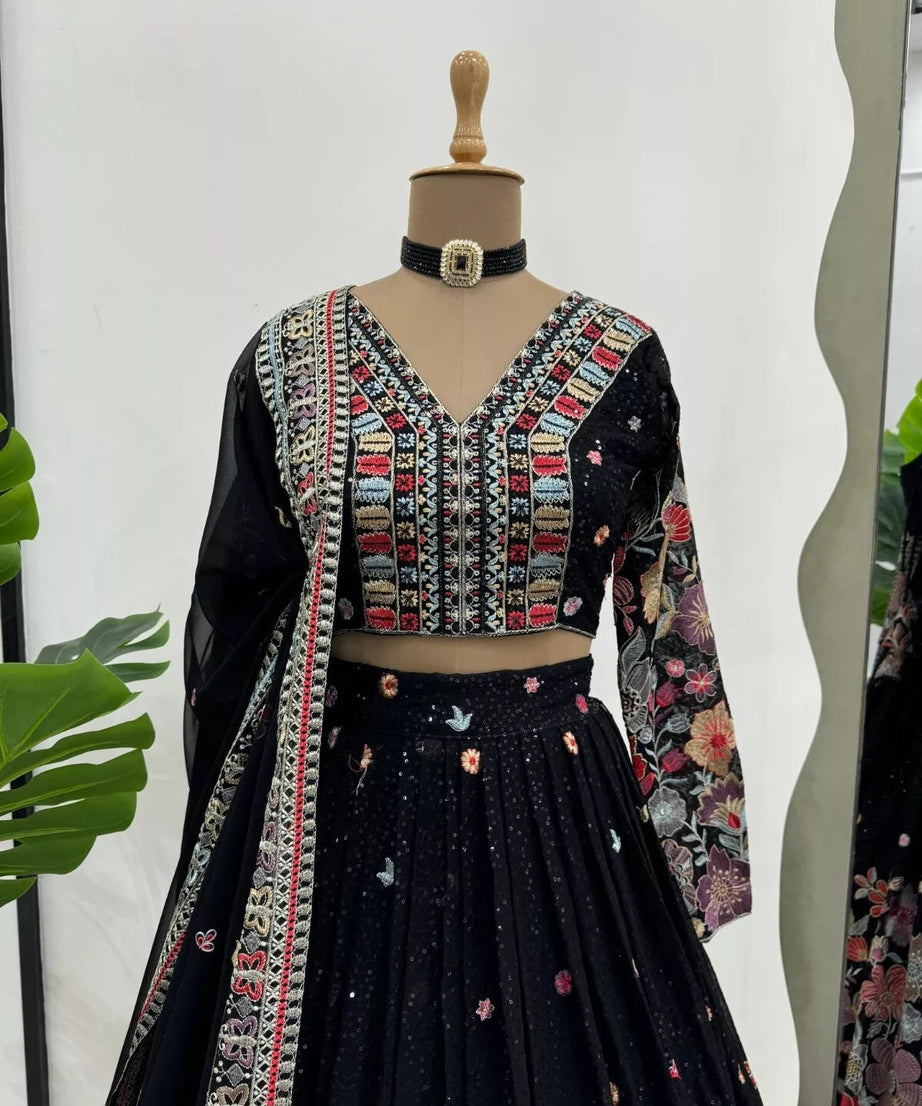 Georgette With Sequence Work  Lehenga Blouse & Dupatta