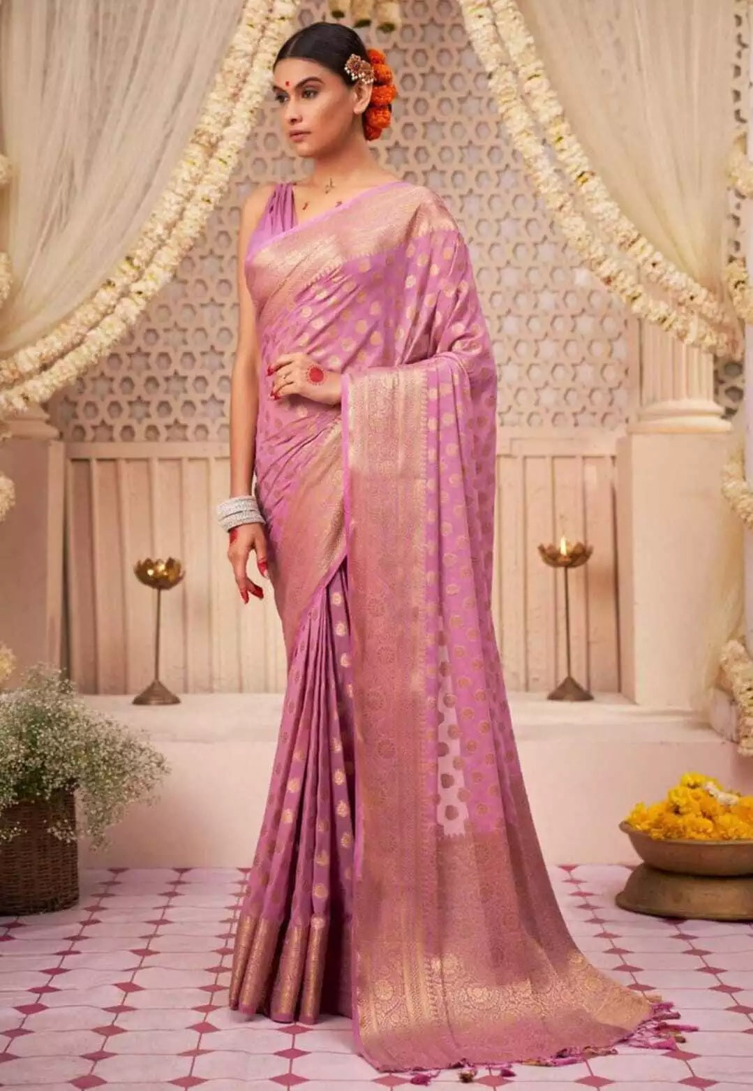 Banarasi Soft Silk Saree With Blouse For Women's