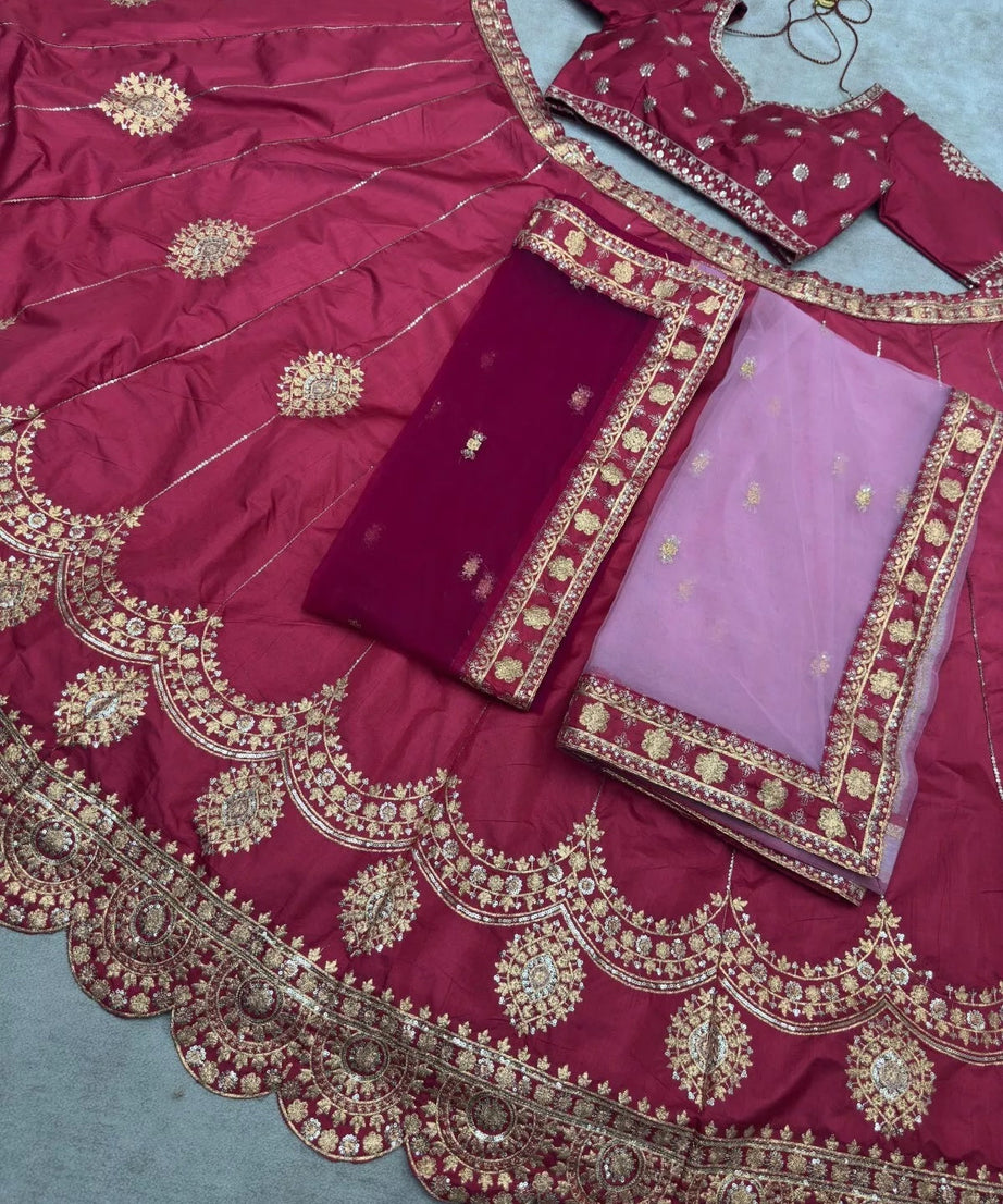 Jalpuri Silk With Embroidery Sequence Zari Design Work Lehenga