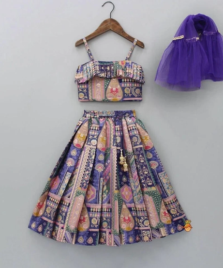 Kid's Wedding Party Wear Heavy Mun Mun Silk With Designer Print Lehenga & Blouse22-KL