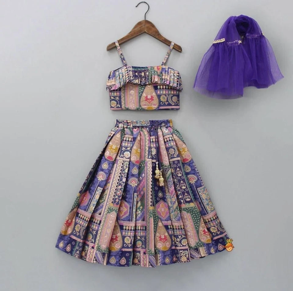 Kid's Wedding Party Wear Heavy Mun Mun Silk With Designer Print Lehenga & Blouse22-KL