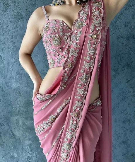 Heavy Pure Soft Georgette Bollywood Party Saree,Wedding Wear Sari With Blouse