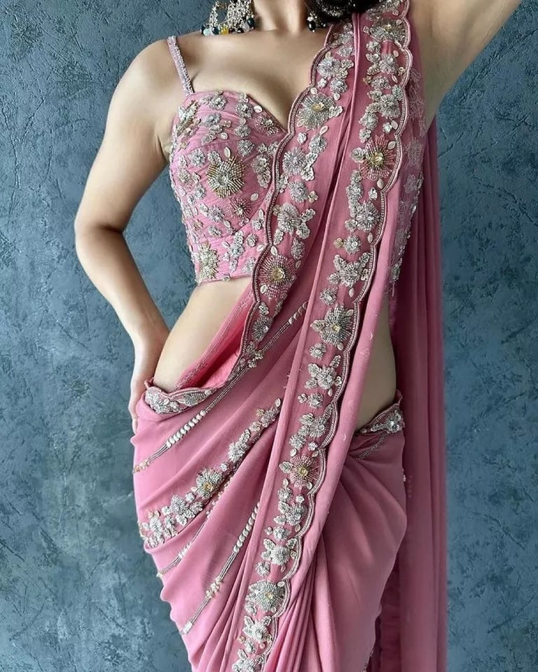 Heavy Pure Soft Georgette Bollywood Party Saree,Wedding Wear Sari With Blouse