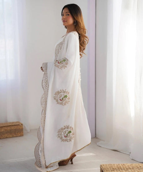 Chinon With Embroidery Sequence Work Anarkali Gown With Dupatta