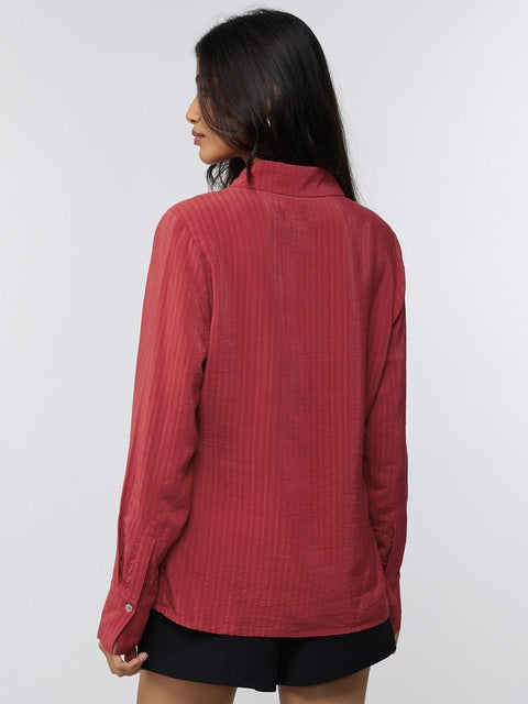 Red Side Rouching Shirt Women Shirts