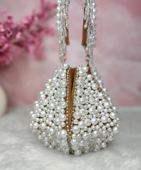 Pearl Embellished Lotus Potli Bag