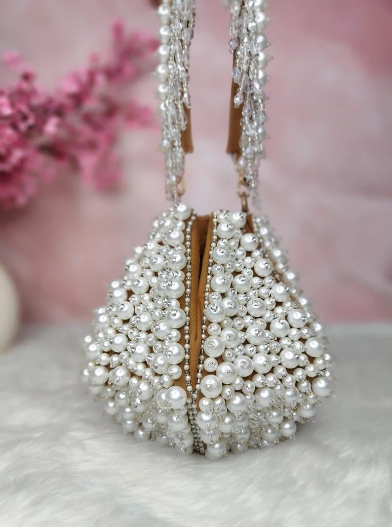 Pearl Embellished Lotus Potli Bag