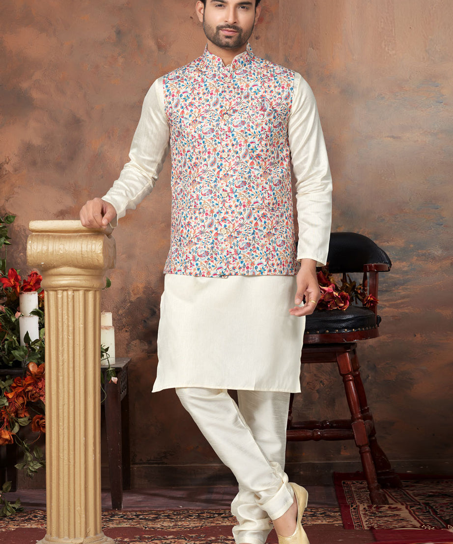 Mastani Silk Kurta Pajama With Heavy Cotton Koti Set