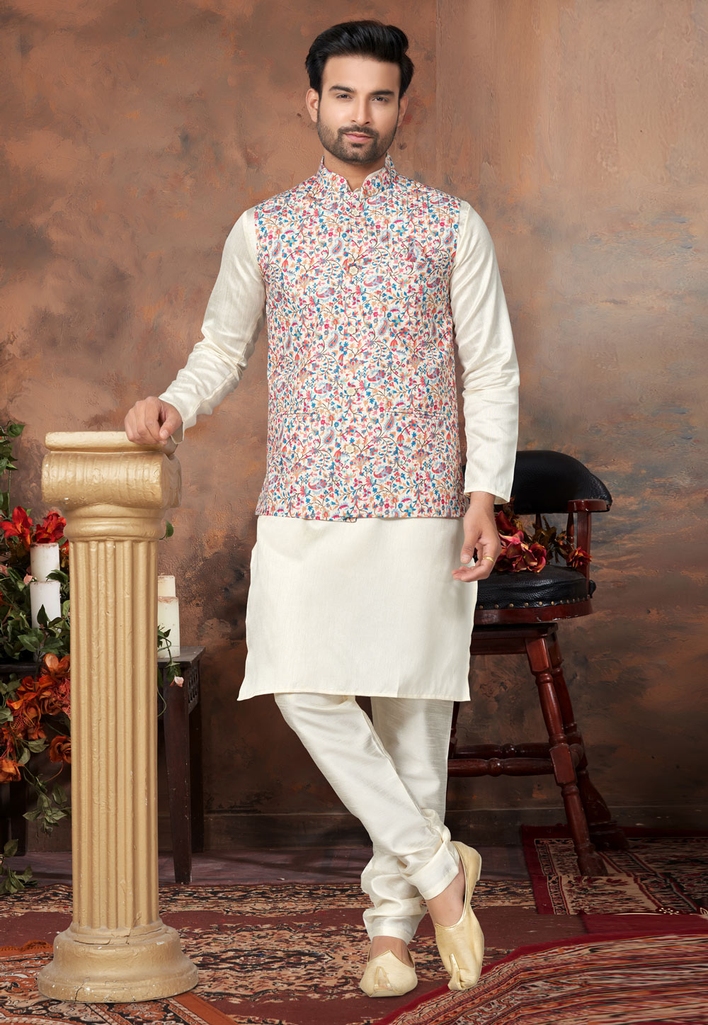 Mastani Silk Kurta Pajama With Heavy Cotton Koti Set