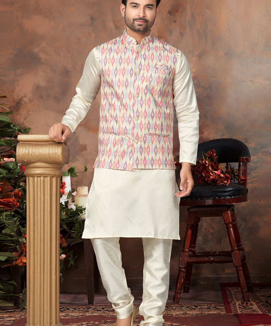 Mastani Silk Kurta Pajama With Heavy Cotton Koti Set