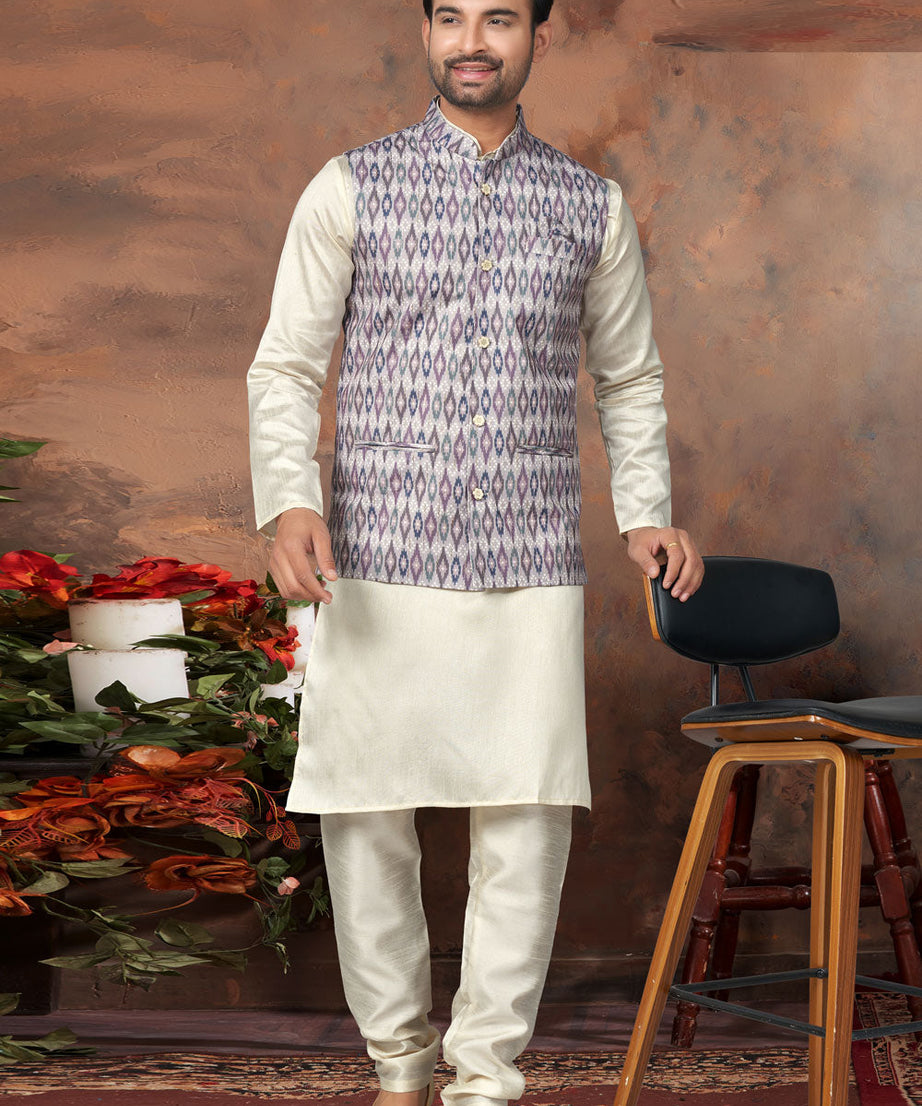 Mastani Silk Kurta Pajama With Heavy Cotton Koti Set