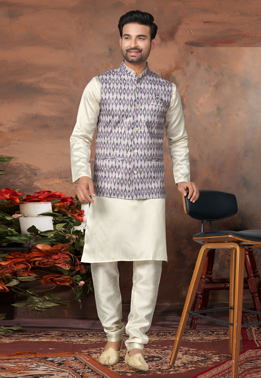 Mastani Silk Kurta Pajama With Heavy Cotton Koti Set