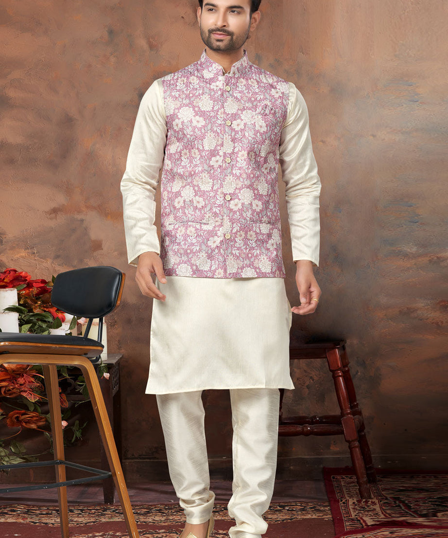 Mastani Silk Kurta Pajama With Heavy Cotton Koti Set