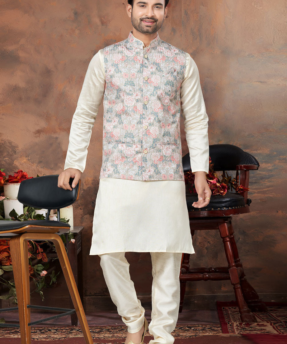 Mastani Silk Kurta Pajama With Heavy Cotton Koti Set