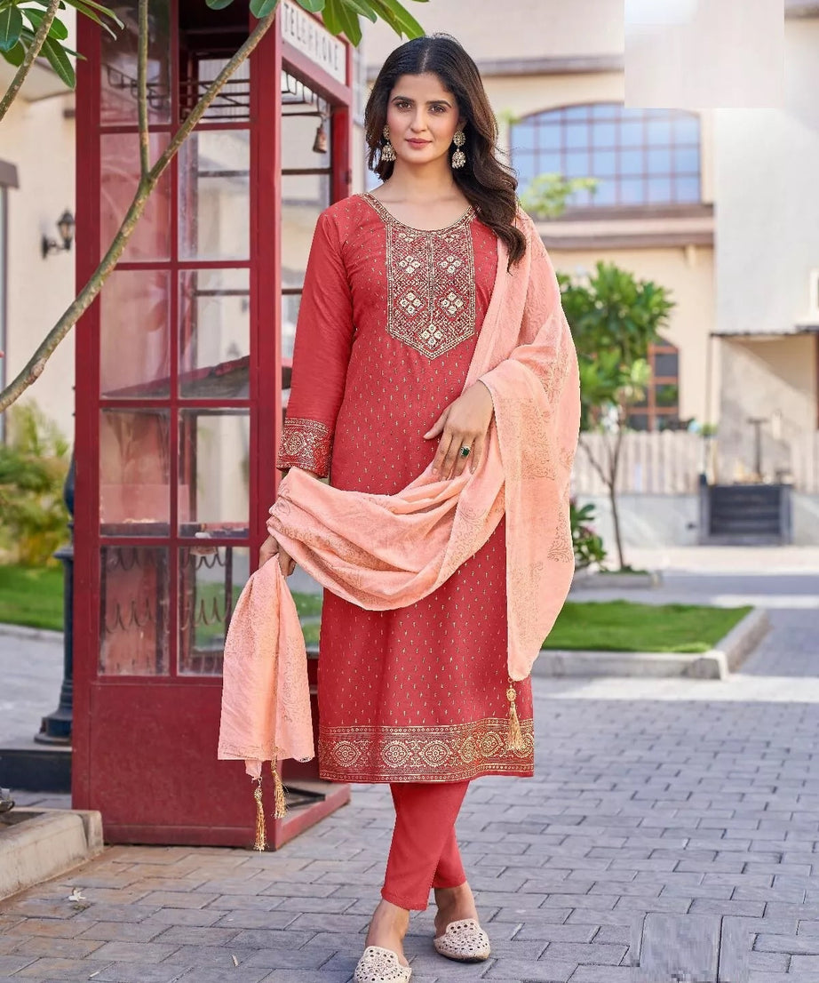 Bollywood Print With Embroidery Work Top Bottom & Dupatta