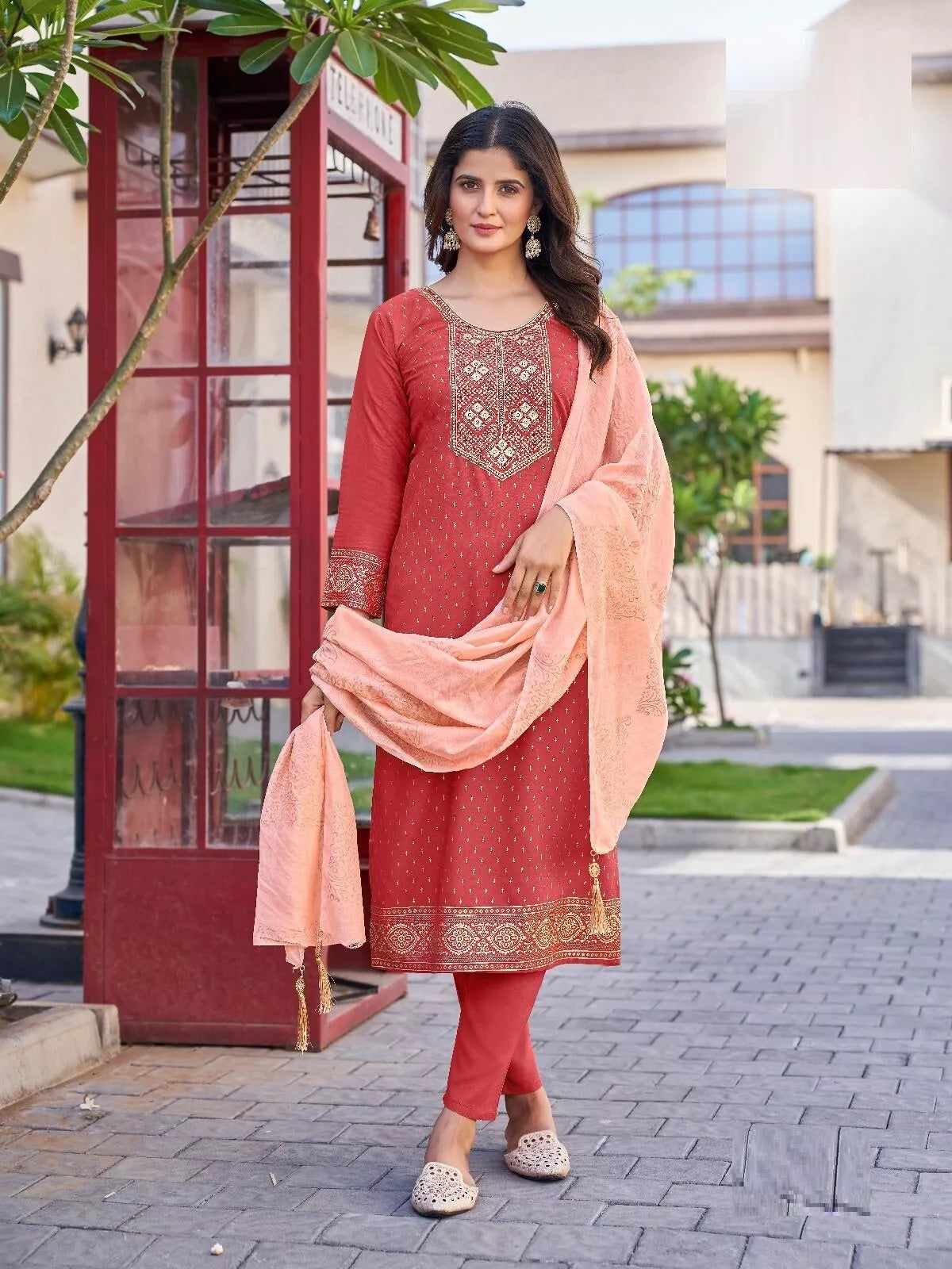 Bollywood Print With Embroidery Work Top Bottom & Dupatta