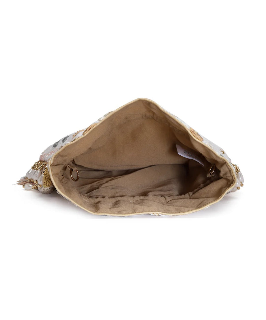 Droop Floral Embroidered Faux Silk Potli Bag