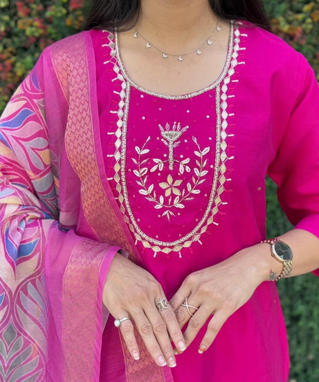 Beautiful Premium Roman Silk Designer Full Stitched Top Pant & Dupatta Set 12-KR