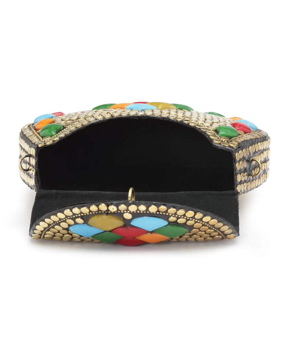 Mosaic Embellished Metal Clutch