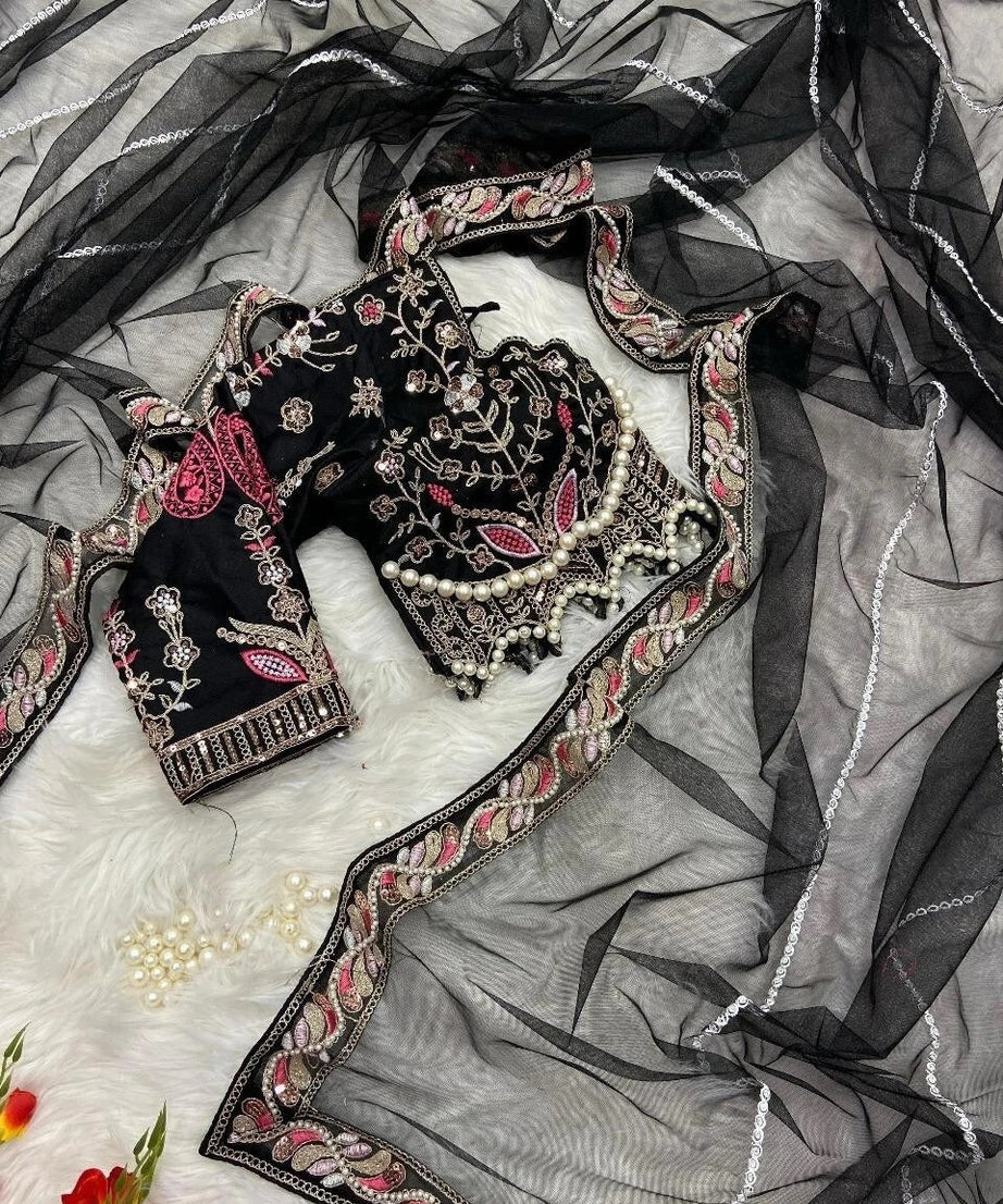 Heavy Soft Net With Embroidery And Sequence Work wedding Party wear Saree And Blouse 11-KK