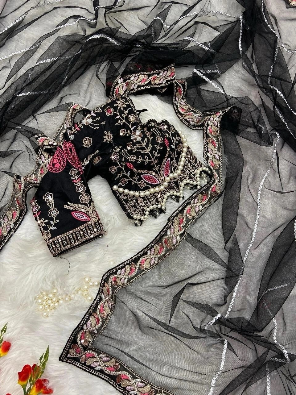 Heavy Soft Net With Embroidery And Sequence Work wedding Party wear Saree And Blouse 11-KK