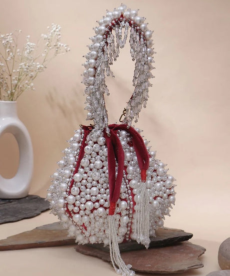 Pearl Embellished Lotus Potli Bag