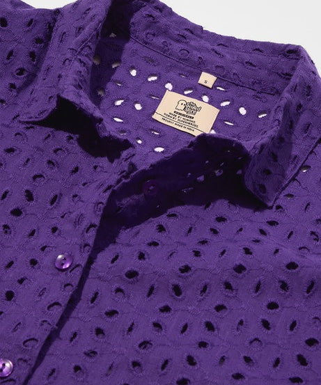 Cutwork Shirt  Purple Women Boyfriend Shirts