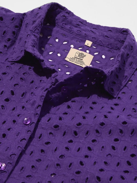 Cutwork Shirt  Purple Women Boyfriend Shirts