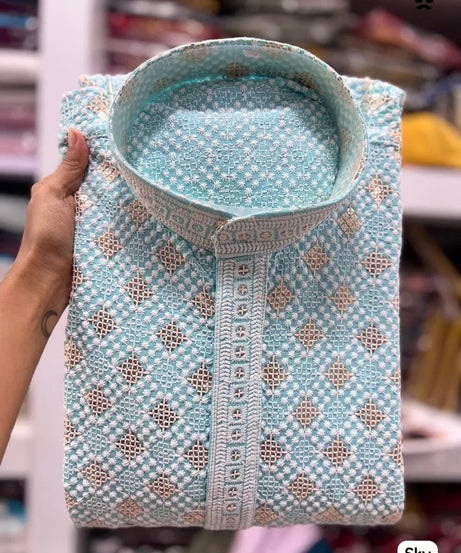 Premium Rayon Party Wedding Wear Full Stitched Kurta Pajama Set For Men's