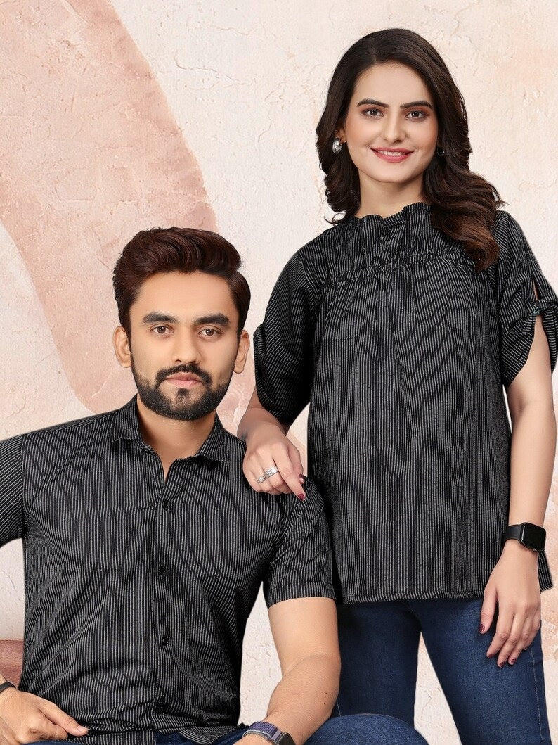 Pure Cotton Lining Pattern Tunic Top & Shirt Combo Set