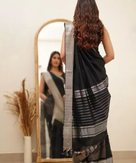 Black Faux Georgette Fancy Traditional Look Saree with Blouse
