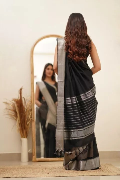 Black Faux Georgette Fancy Traditional Look Saree with Blouse