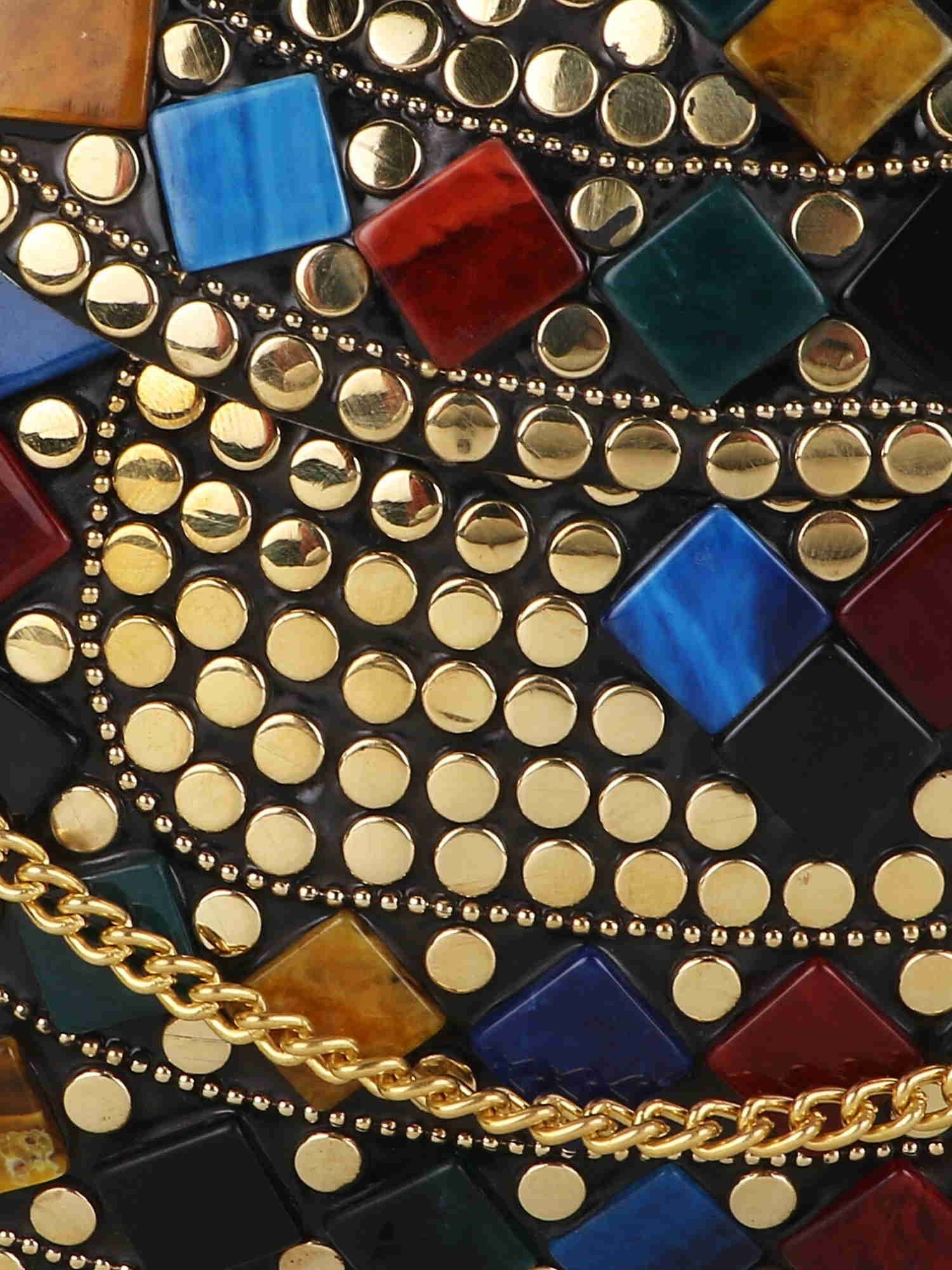 Mosaic Embellished Metal Clutch