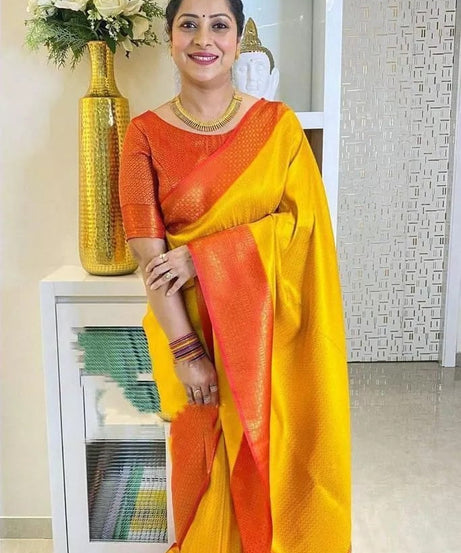 Soft Lichi Silk & Jacquard Work Saree With Blouse