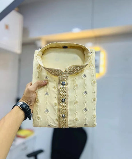 Stitched Heavy Jacquard Silk Indian Traditional Look Kurta Pajama For Men's