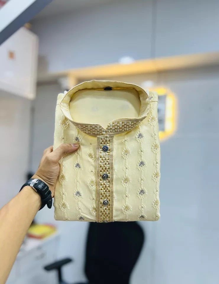 Stitched Heavy Jacquard Silk Indian Traditional Look Kurta Pajama For Men's