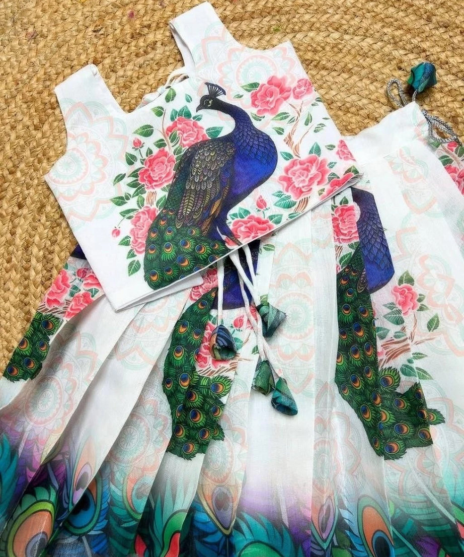 Kids & Girls Chinon Silk Wedding Traditional Wear Lehenga With Blouse