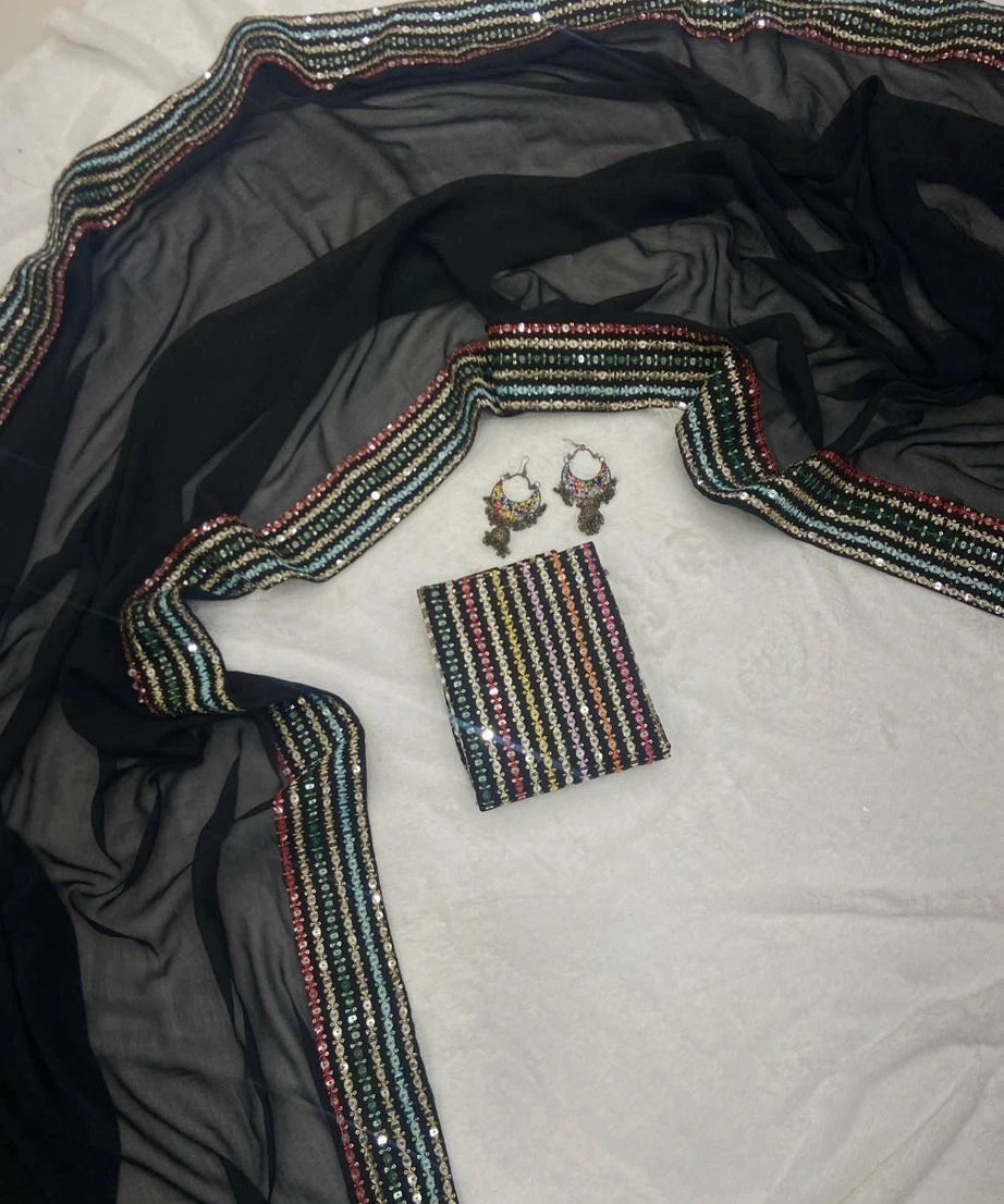 Beautifull Smooth Georgette Black Saree With Blouse For Women's