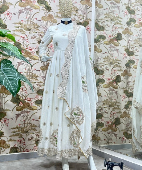 Chinon With Embroidery Sequence Work Anarkali Gown With Dupatta