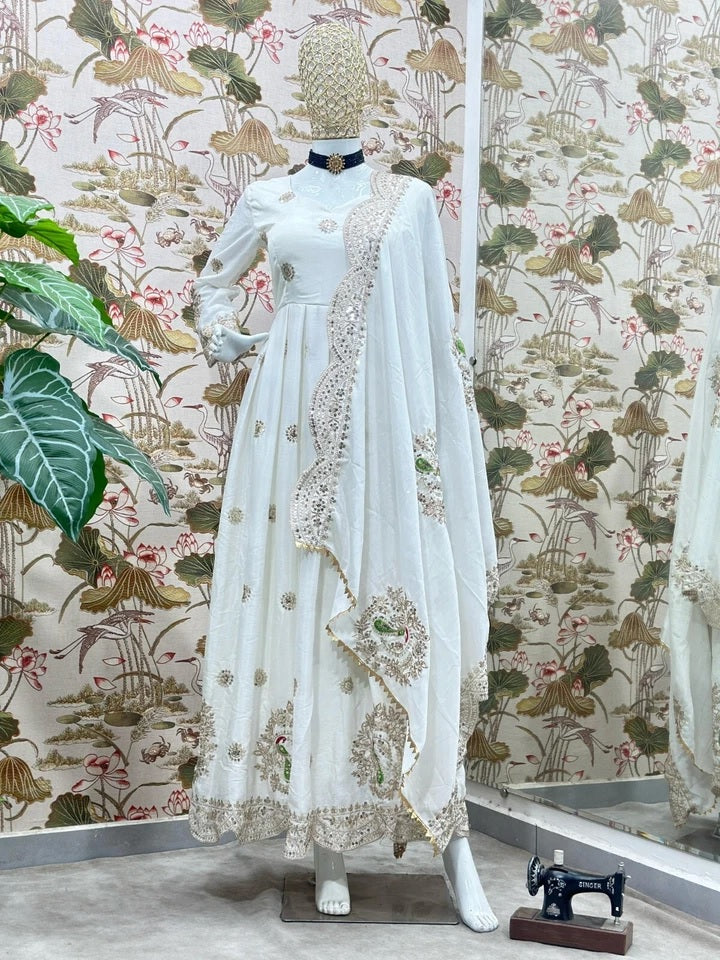 Chinon With Embroidery Sequence Work Anarkali Gown With Dupatta