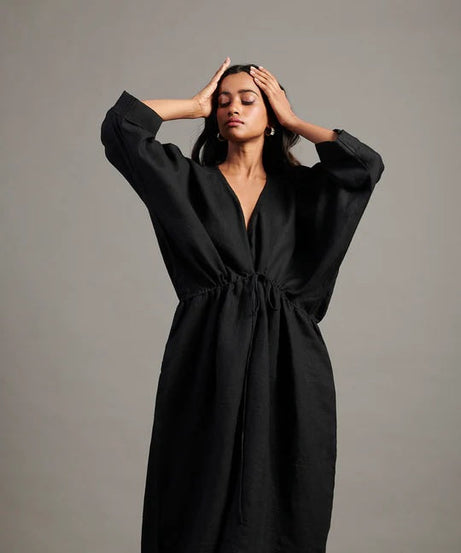 Linen Gathered Kaftan Dress