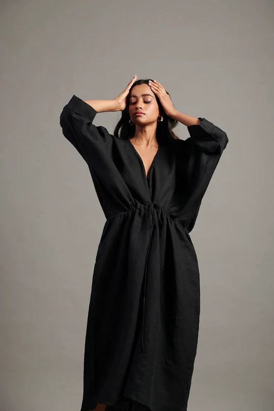 Linen Gathered Kaftan Dress